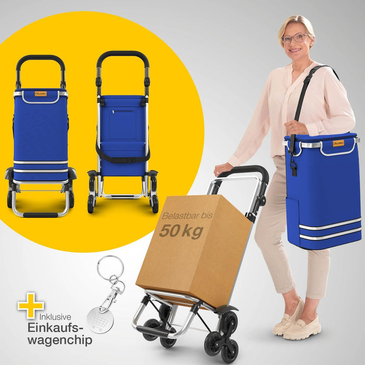 ELONEO Einkaufstrolley Treppensteiger mit Kühlfach, Einkaufsroller klappbar, Shopping Trolley höhenv