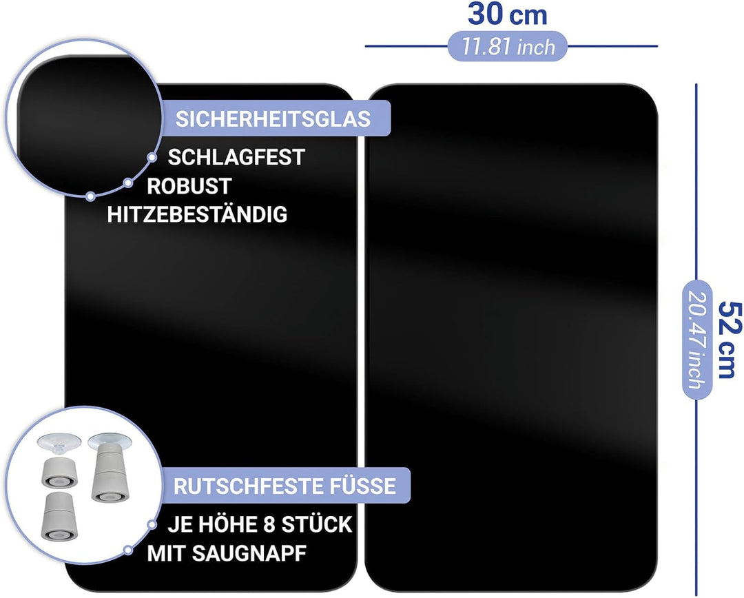WENKO Herdabdeckplatte Universal Schwarz, 2er Set Herdabdeckung für alle Herdarten aus gehärtetem Gl