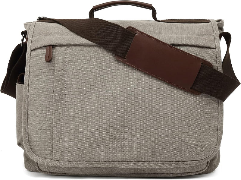 CALIYO Umhängetaschen Herren aus Canvas Schultasche Queformat A4 Laptoptasche für 15,6 Zoll Laptop A