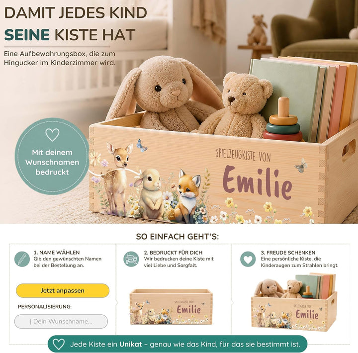 Kidsmood - Spielzeugkiste aus Holz mit Wunschnamen | Aufbewahrungsbox Kinder Spielzeug & Bücher | Pr