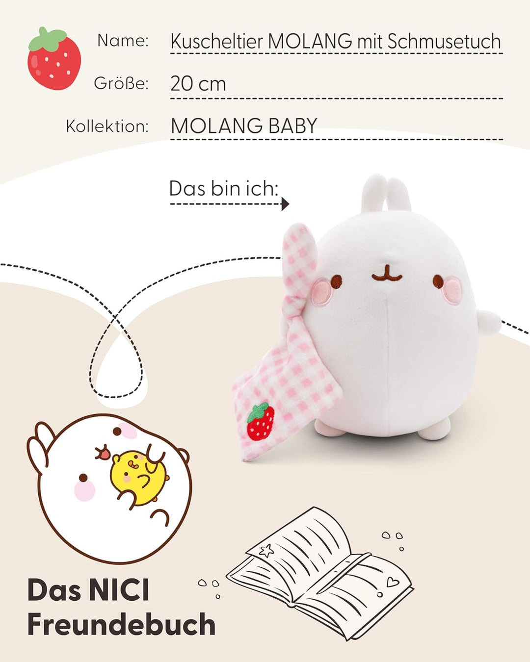 NICI MOLANG Kuscheltier 20 cm mit Schmusetuch Baby Einschlafhilfe - Niedliches Stofftier und Schnuff