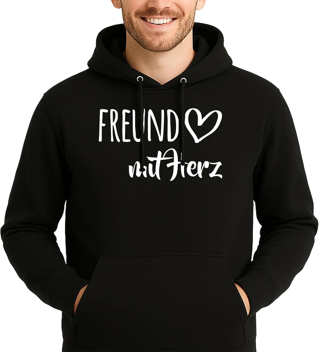 Unisex Hoodie Freund mit Herz Geschenk Pullover Grösse S-3XL Vegan Freund Geschenkidee, Deep Black