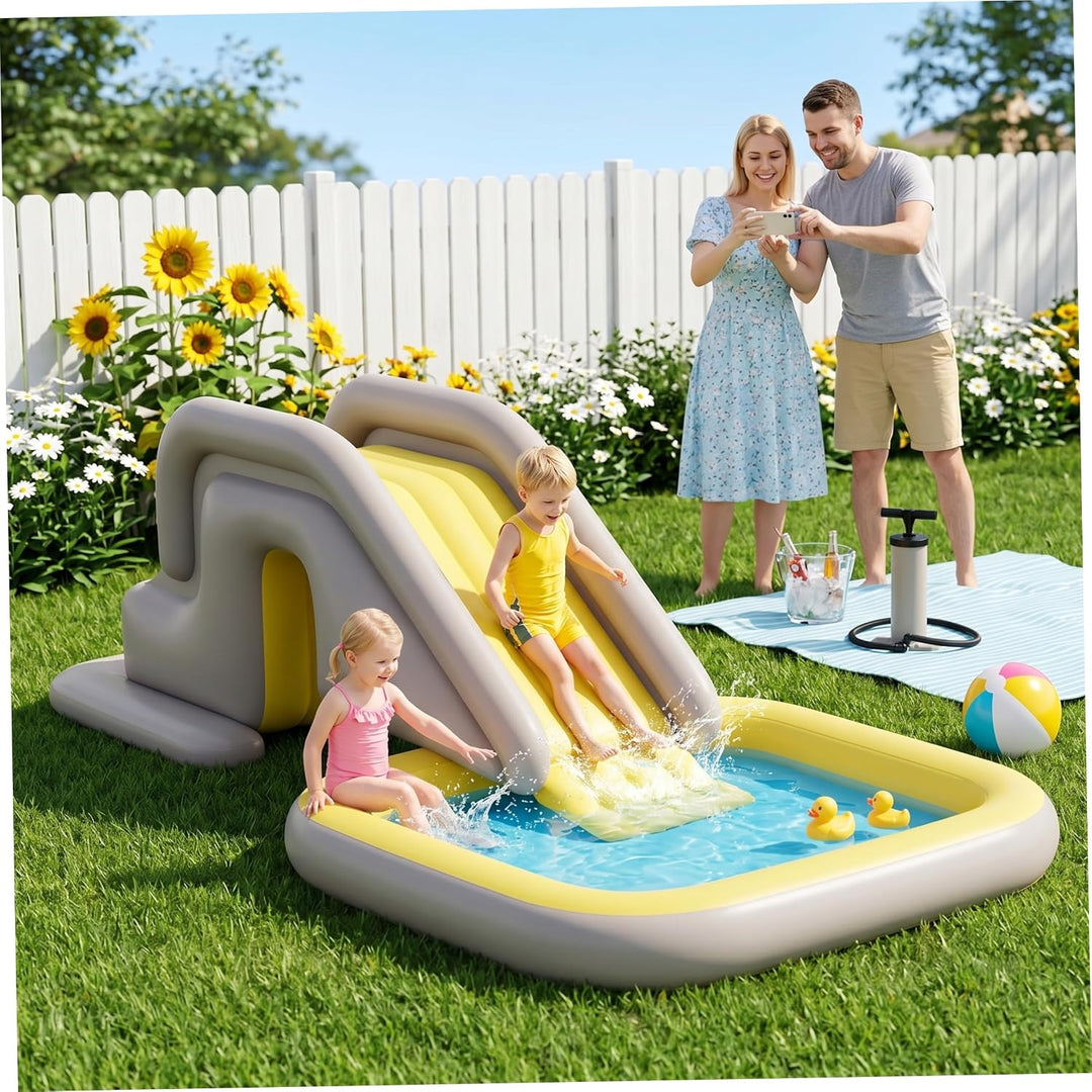 Aufblasbare Poolrutsche, Schwimmbadrutsche mit breiter, mit Wasser befüllbarer Basis – einfache Einr