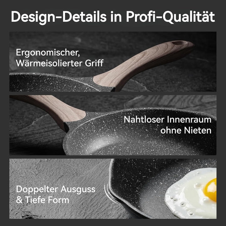 JEETEE Bratpfanne 24 cm Antihaft Induktion, Aluminium-Pfanne mit Antihaftbeschichtung für alle Herda