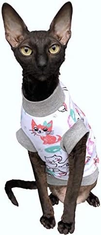 Kotomoda Sphynx Katzen Kleidung CAT WEAR Baumwollstretch-T-Shirt Morgen Katzen. (XL)