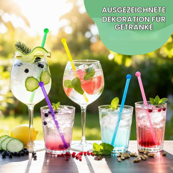 5-farbige Getränke-Rührstäbchen,100 Stück Cocktail Stirrer Stäbchen-18,5 cm,Transparent Wiederverwen