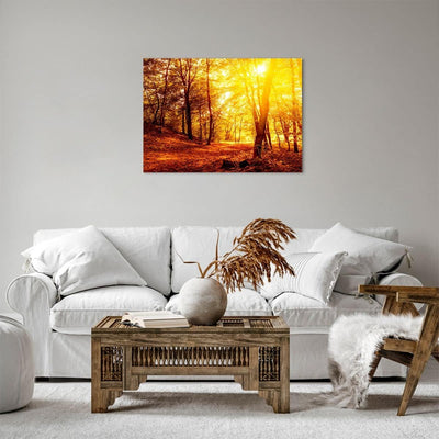 Bilder auf Leinwand Wald Baum Natur Leinwandbild mit Rahmen 70x50cm Wandbilder Dekoration Wohnzimmer