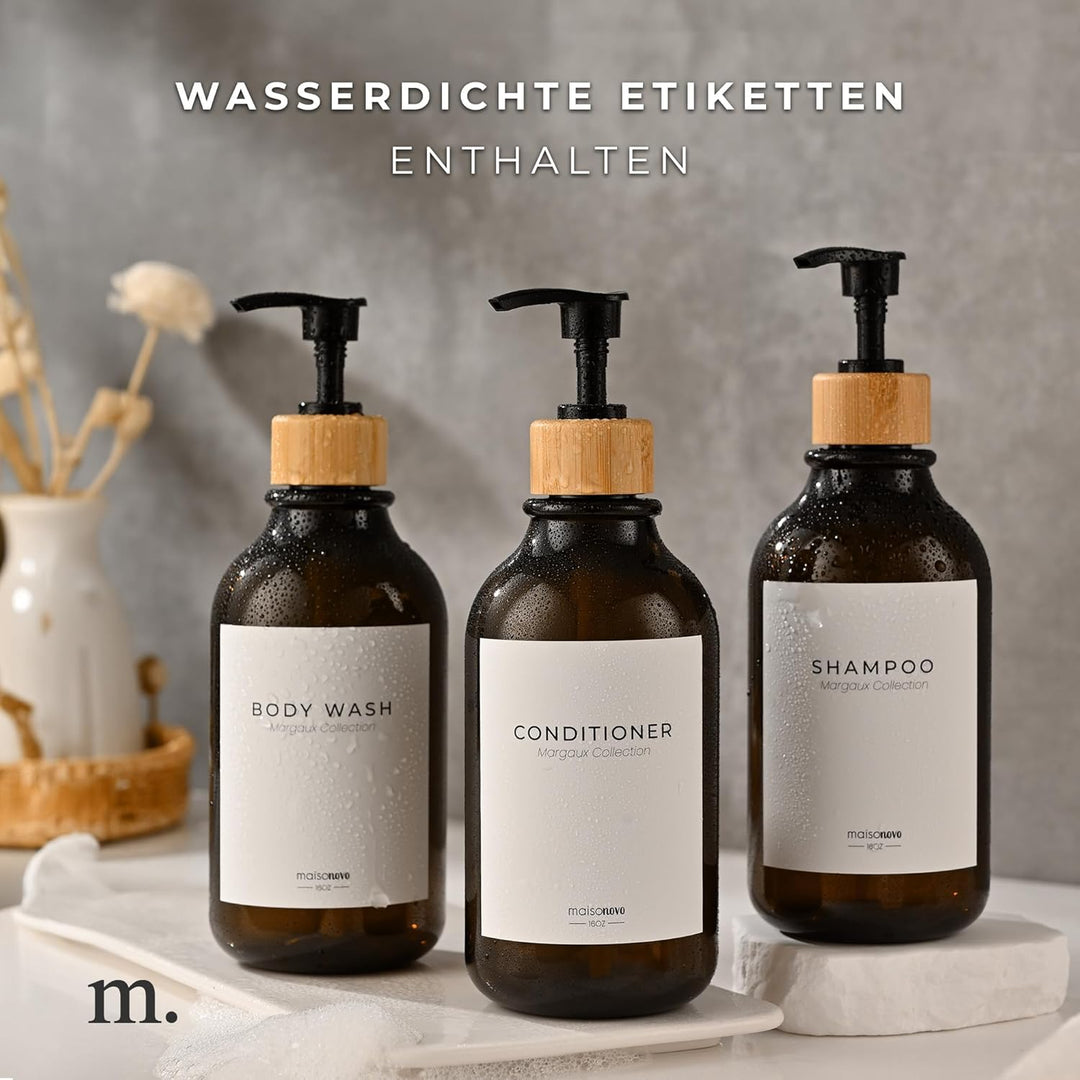 MaisoNovo Shampoo Spender Für Dusche 3er Set - Bernstein Duschgelspender Für Dusche Mit Pumpe Schwar