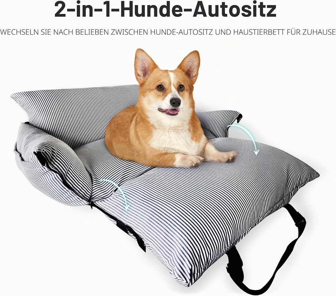 Sicherer Autositz für kleine Hunde, 6 kg – Autokorb mit Gurt, rutschfester Basis & Taschen – abnehmb