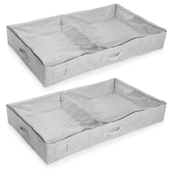 Navaris 2X Unterbettkommode Stoff 91x50x14cm - Unterbett Aufbewahrung mit Sichtfenster gross flach -