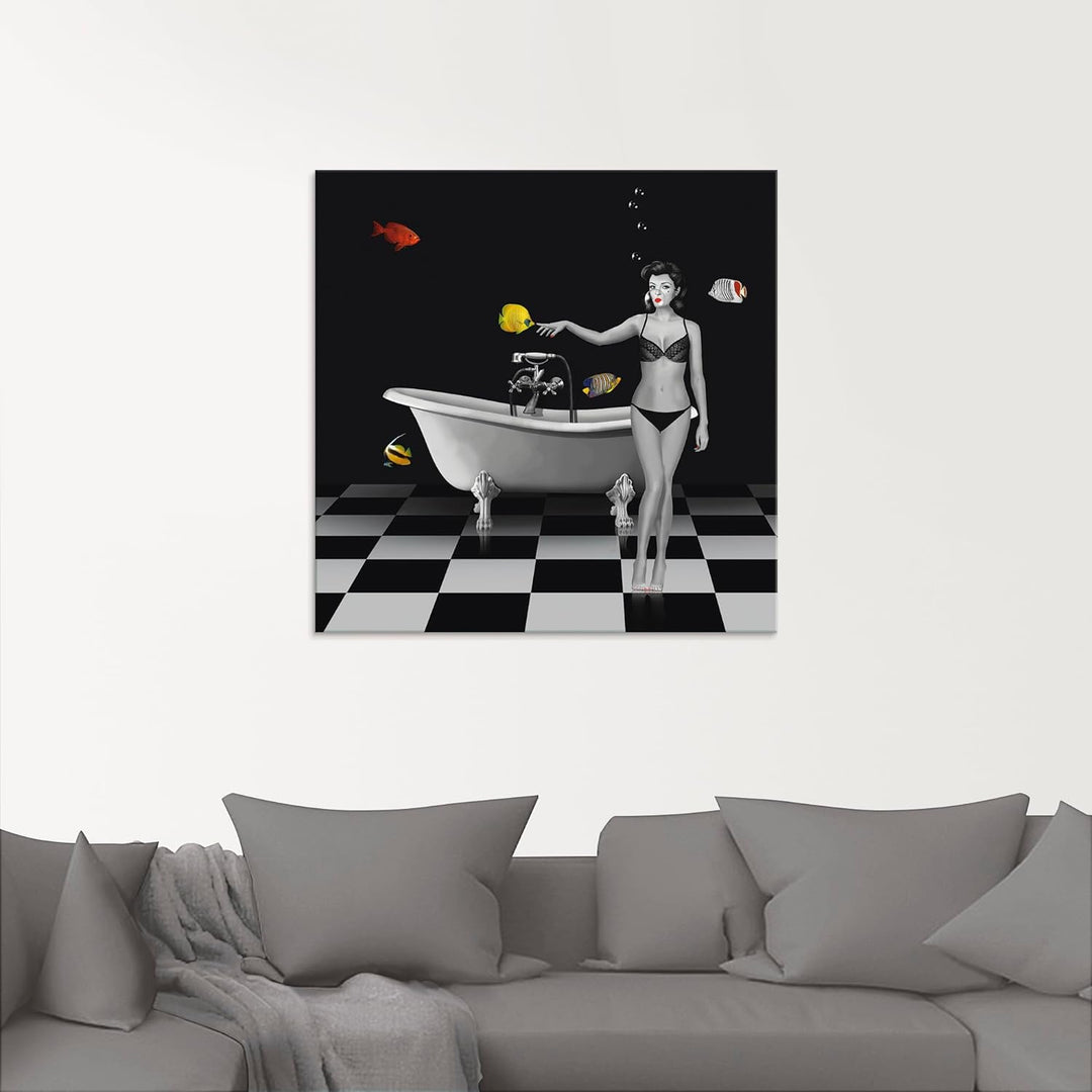 ARTland Glasbilder Wandbild Glas Bild einteilig 40 x 40 cm Frau Pin Up Badewanne Badezimmer Wasser b