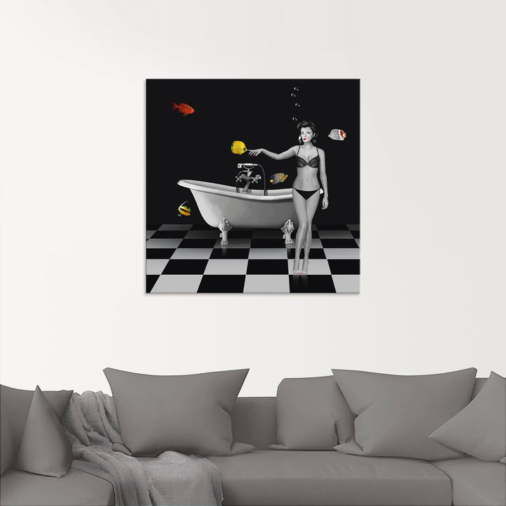 ARTland Glasbilder Wandbild Glas Bild einteilig 40 x 40 cm Frau Pin Up Badewanne Badezimmer Wasser b