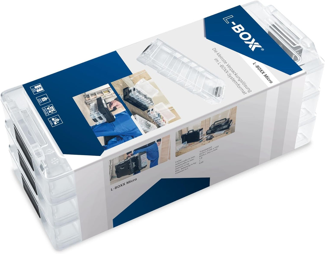 L-BOXX Micro – Transparente, stapelbare Kleinteilebox - Sortierbox mit flexiblen Trennwänden 259 x 1