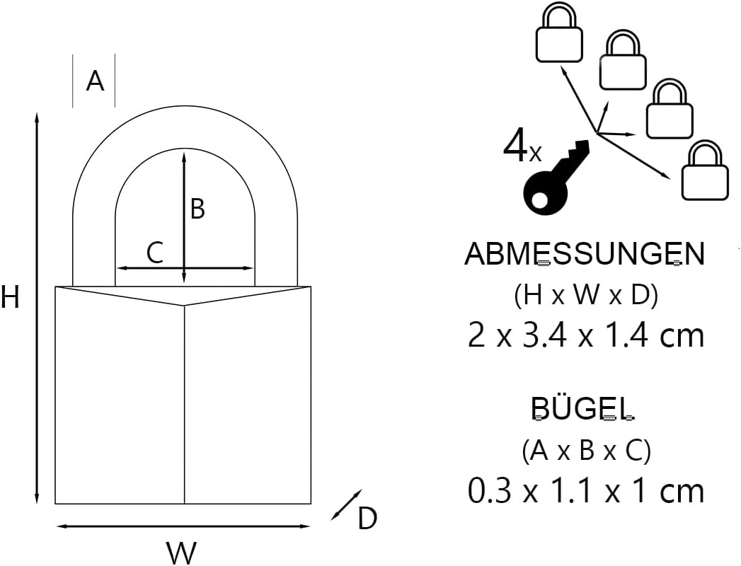MASTER LOCK Kleine Vorhängeschlosser Set [Schlüssel] [4er-Pack] [Familienpackung] [Gleichschliessend
