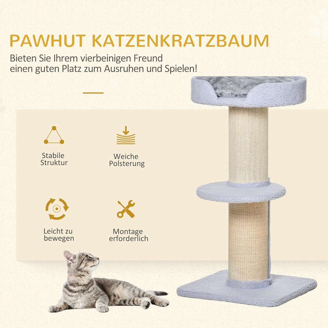 PawHut Kratzbaum 91 cm Katzenturm mit Sisalstämme, Plattform, Kissen mehrstöckiger Katzenkratzbaum,