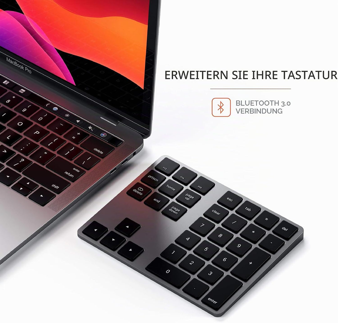 SATECHI Bluetooth Erweiterter Ziffernblock 34 Tasten, US-Layout, wiederaufladbarer Aluminium-Ziffern