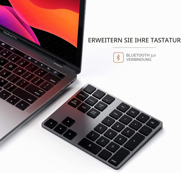 SATECHI Bluetooth Erweiterter Ziffernblock 34 Tasten, US-Layout, wiederaufladbarer Aluminium-Ziffern