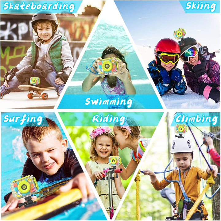 Ushining Kinderkamera wasserdichte Kamera für Kinder, 12 MP HD 1080P Digitalkamera Videokamera Selfi