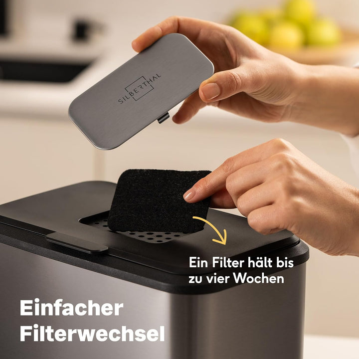 SILBERTHAL Biomülleimer Küche 4L – Edelstahl – Mit Deckel – Geruchsarmer Komposteimer für die Küche