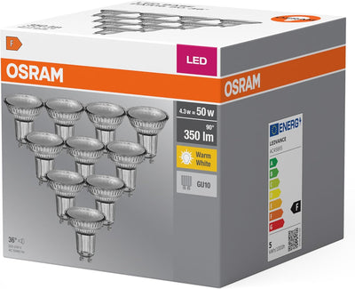 Osram Base PAR16 LED-Reflektorlampe mit GU10-Sockel, 4.3 W, Warmweiss, 10 Stück (1er Pack) 50W 10 Pa