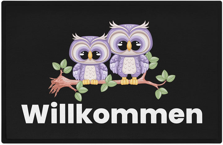 Trendation - Willkommen Eulen Grafik Fussmatte Geschenk Schöne Fussmatte Aussen und Innenbereich 60x