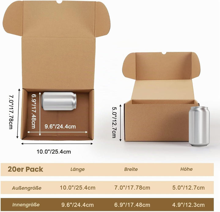 EYMPEU 20 Stück 25,4x17,8x12,7cm Braune Versandkarton, Kartons für Spielzeug, Schreibwaren und Weihn
