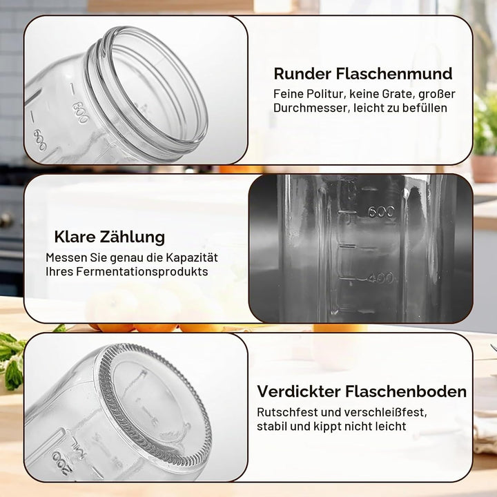 LUPATDY 2 Stück Fermentierglas 1L/32oz, Fermentiergläser mit Gärventil, Breiter Mund Fermentiergläse