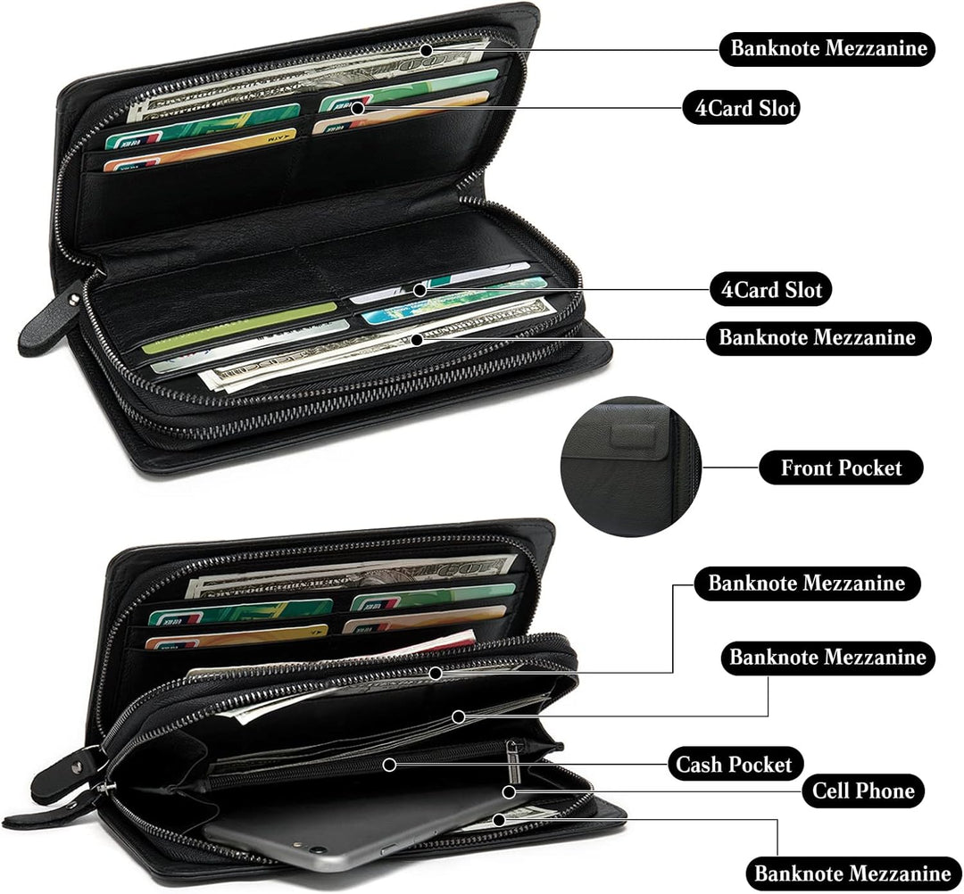 PORRASSO Herren Geldbörse Leder Clutch Tasche Kreditkartenetui Brieftasche Handytasche Portemonnaie