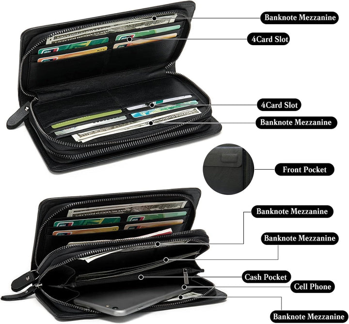 PORRASSO Herren Geldbörse Leder Clutch Tasche Kreditkartenetui Brieftasche Handytasche Portemonnaie