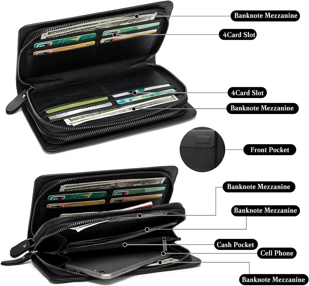 PORRASSO Herren Geldbörse Leder Clutch Tasche Kreditkartenetui Brieftasche Handytasche Portemonnaie