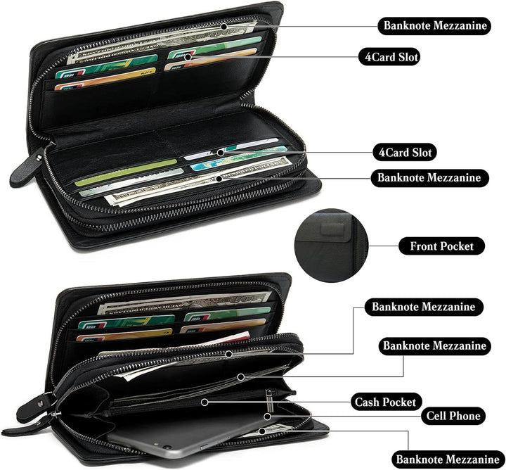 PORRASSO Herren Geldbörse Leder Clutch Tasche Kreditkartenetui Brieftasche Handytasche Portemonnaie