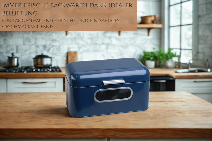 MOON HOME Brotkasten mit Sichtfenster - Breadvault Blue, aus Edelstahl, Metall-Brotkasten mit optimi