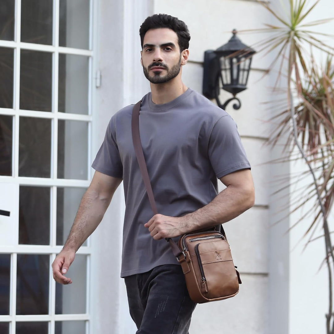 BAIGIO Leder Umhängetasche Herren Schultertasche Vintage Männer Tasche Crossbody Bag Herrentasche zu