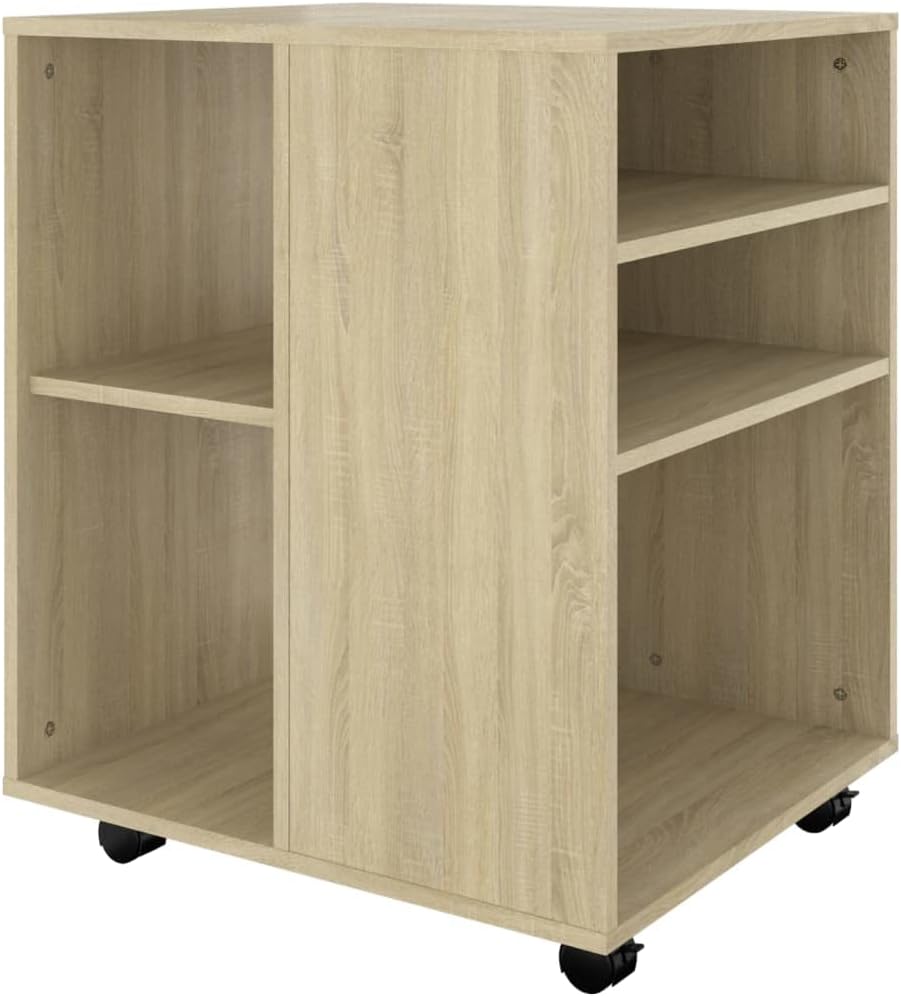 Rollschrank Sonoma-Eiche 60x53x72 cm Holzwerkstoff Rollcontainer mit Regalen Mobiler Aktenschrank mi