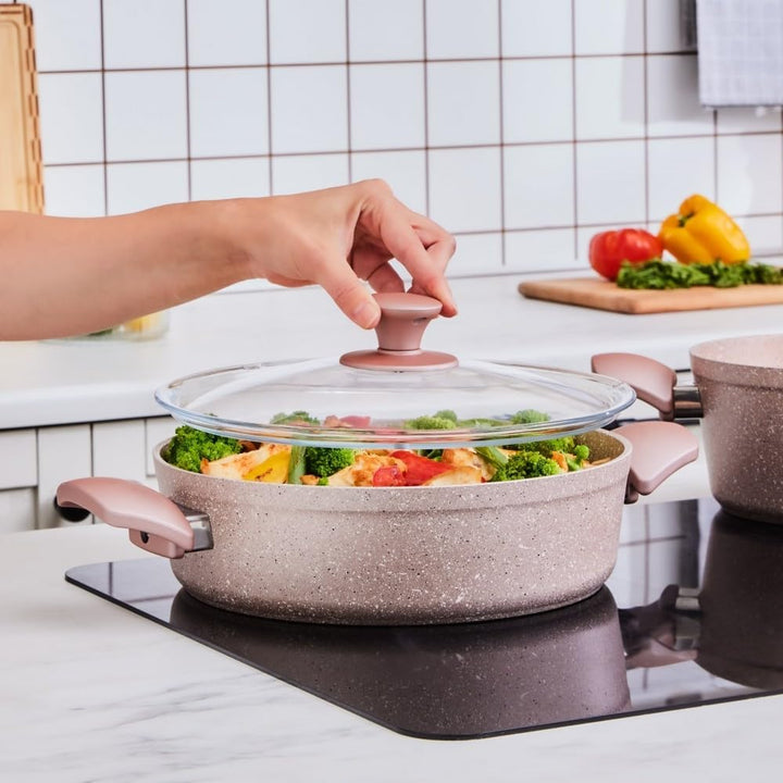 Karaca Biogranit Rosegold Induktions Kochtopf Set, 7 Teilig - Hochwertiges Kochgeschirr mit Antihaft