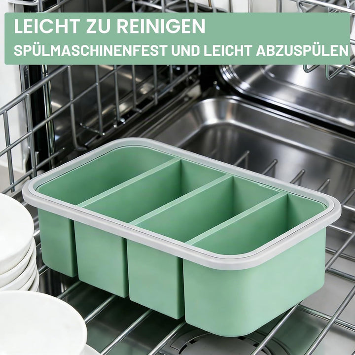 Suppen Einfrieren Behälter Silikon Gefrierform mit Deckel 2 Stück 4 Löcher Gefrierbehälter Lebensmit