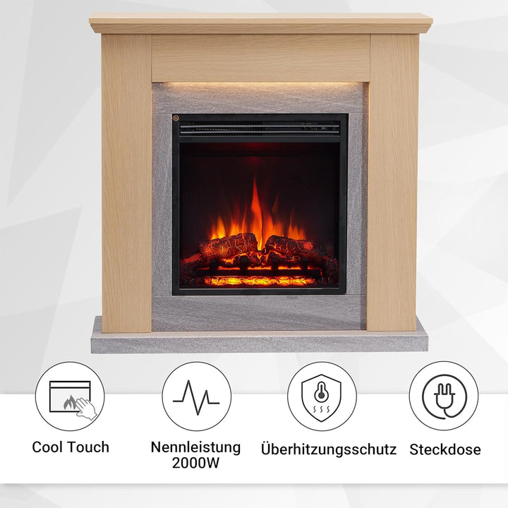 CrownFlame Pandora Elektrokamin - Elektrischer Standkamin mit Heizung 1000/2000 W, realistischer 3D-