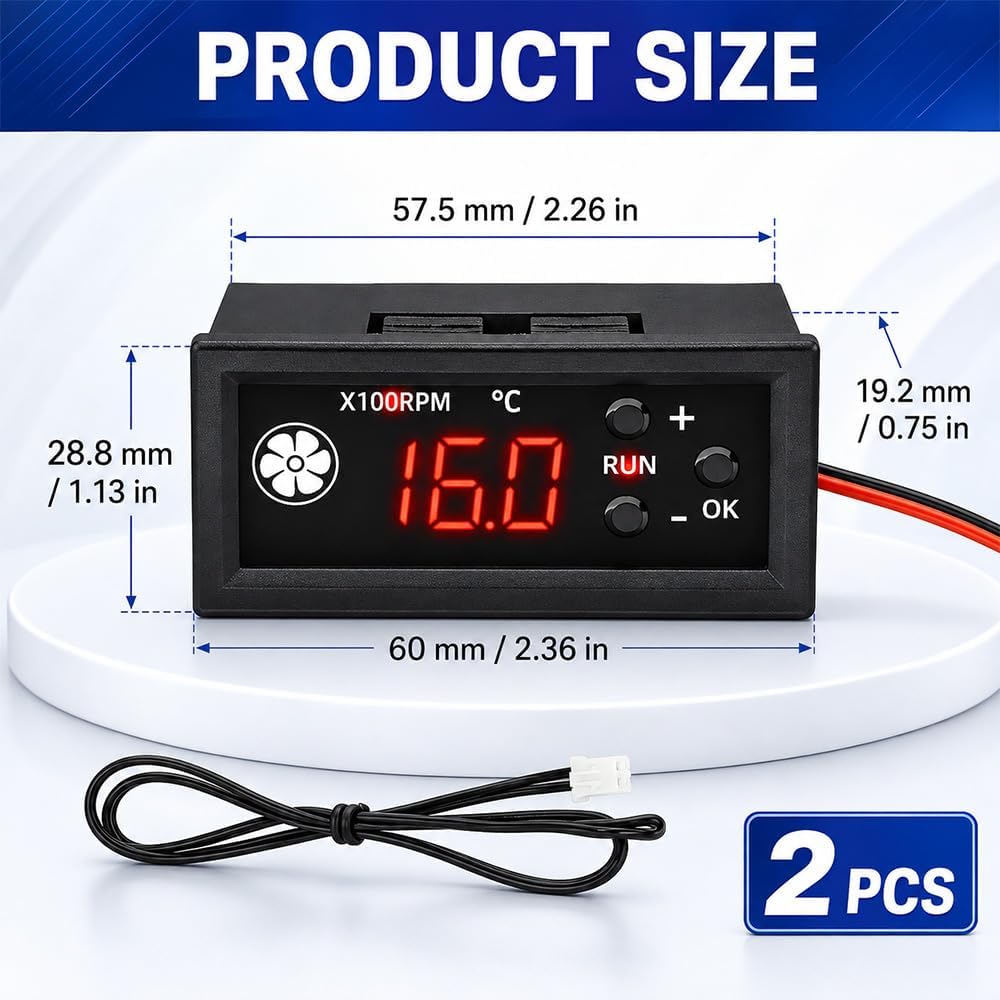 2 Stk. DC 12V 4-Draht PWM Lüftersteuerung mit Digitale Anzeige,3A PWM 25KHz Schwarz, Schwarz