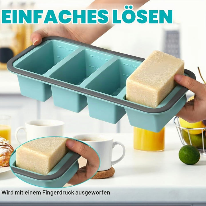 2Stück Suppen Einfrieren Behälter, Silikon Gefrierform Suppe mit Deckel 4 Gitter, 250ml Silikon Gefr