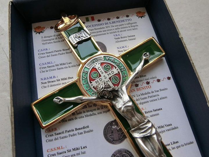 GTBITALY 10.004.21 GRÜN Kreuz Kreuz gold gold St. Benedikt 20 cm handemailliert mit Geschenkbox und