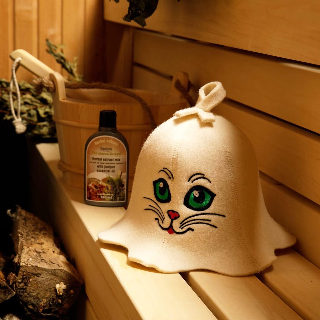 SAUNA GURU Sauna Kätzchenaugen Hut 100% Bio Wolle Filz Saunakappe Banya Hut Sauna Haarschutz Sauna Z