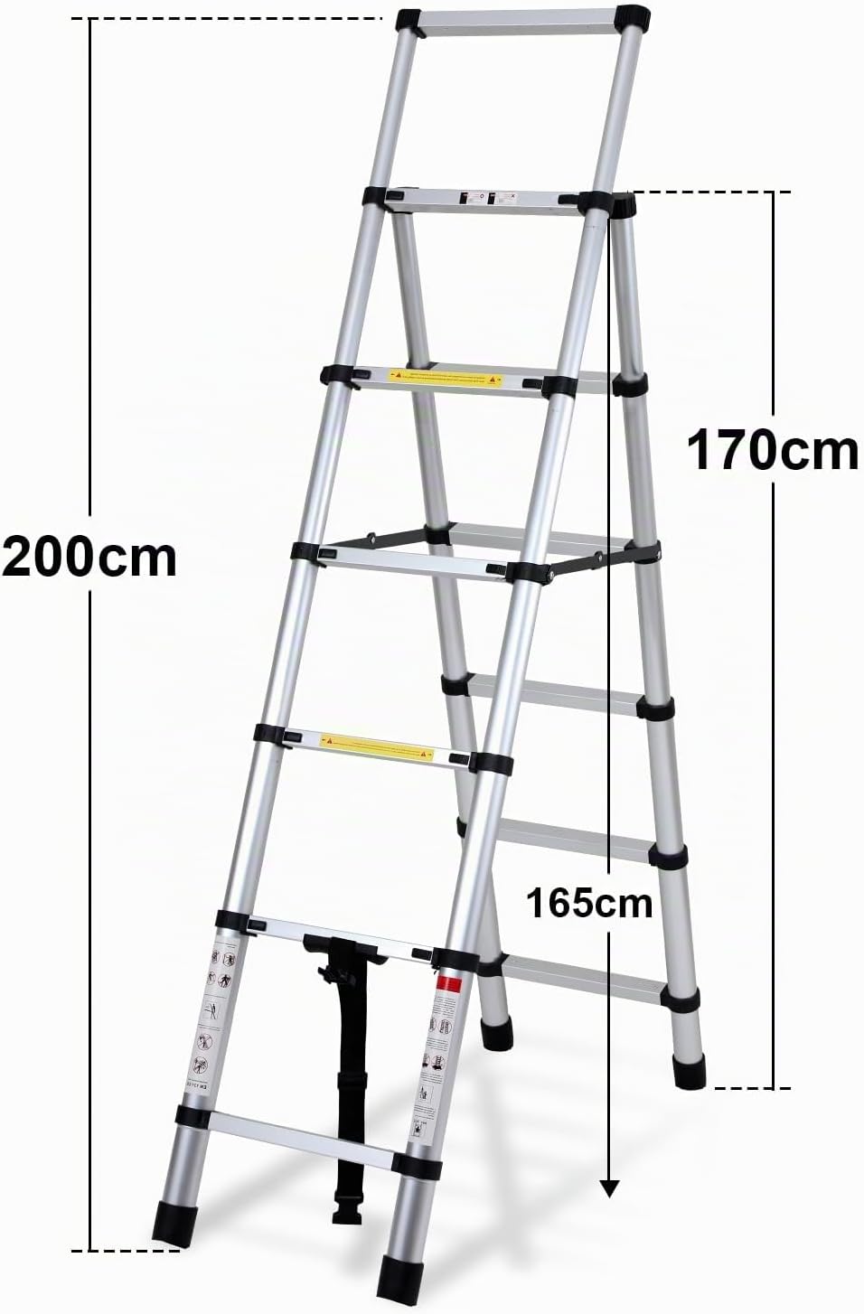 Eulenke Teleskopleiter 1.7m+2.0m Aluminium Trittleiter - 5+6 Stufen Tragbare rutschfeste Klappleiter