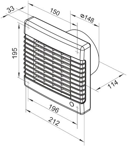 Abluftventilator 150mm mit Zugschalter, Nachlauftimer und automatischem, integriertem Verschlussgitt