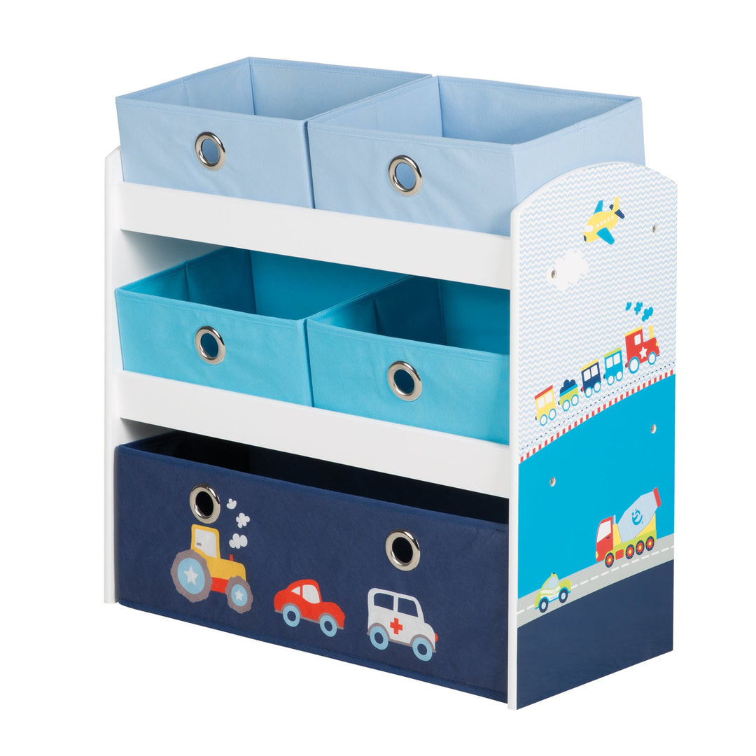 roba Spielzeugregal Rennfahrer - Spielregal für Kinderzimmer mit 5 Boxen aus Stoff - mit Auto Motiv
