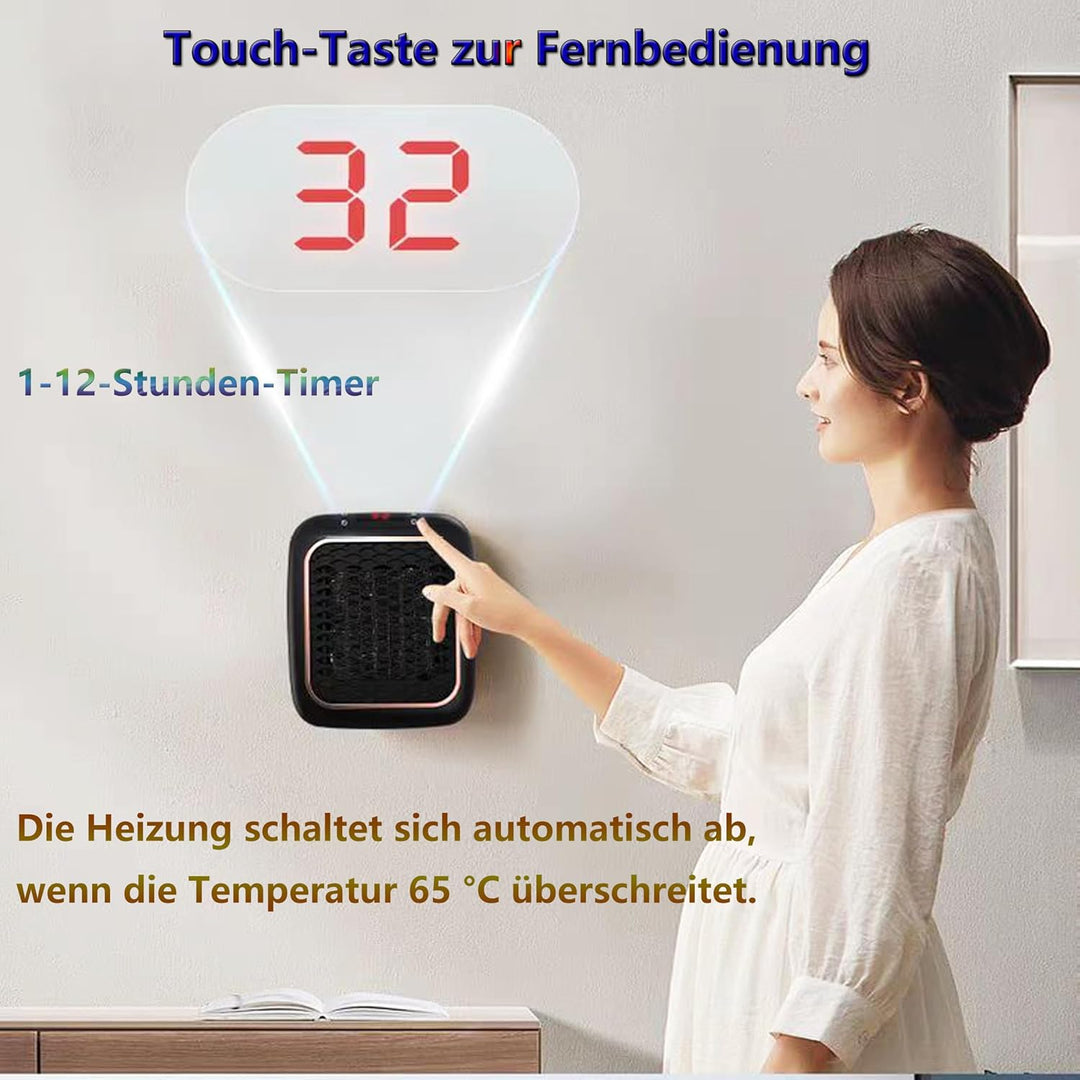 Steckdosen Heizlüfter mit Fernbedienung,Mini Keramik Heizlüfter Bad Energiesparend Leise Heizung1200