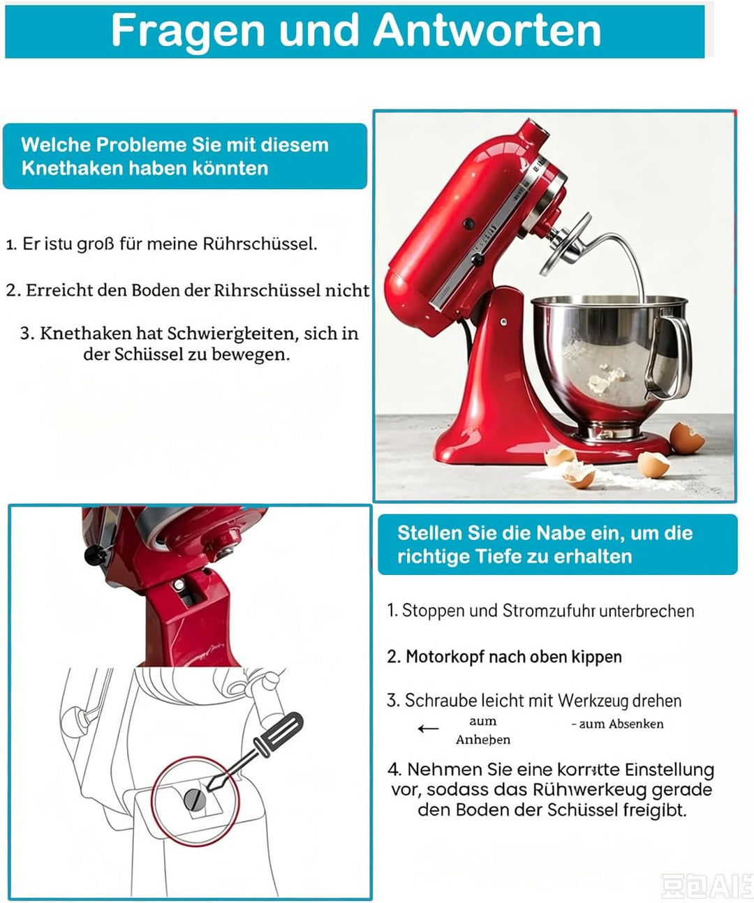 Knethaken für Kitchenaid 4.5/5QT Edelstahl Knethaken