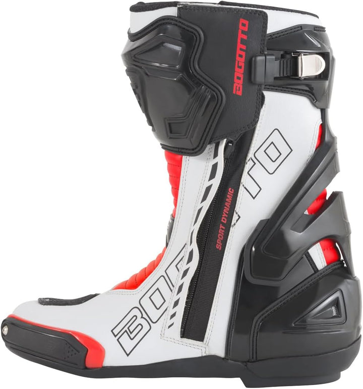Bogotto Donington Motorrad Stiefel, weiss/schwarz/rot, 47 Weiss Schwarz Rot 47 EU, Weiss Schwarz Rot
