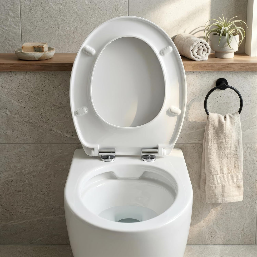 Harbour Housewares Toilettensitz mit Soft-Close für ovale Toiletten - Weiss - Antibakterielle ovale