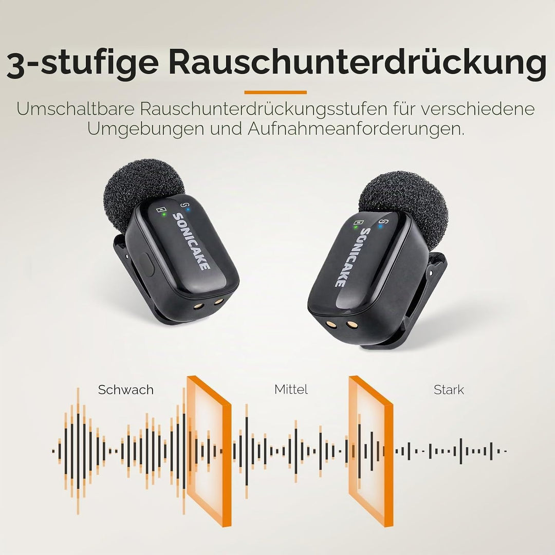SONICAKE Mini Wireless Mikrofon, 2,4 GHz Dreistufige Geräuschunterdrückung | Kompatibel mit iPhone/A