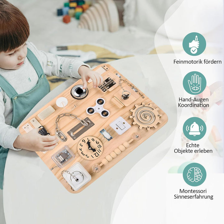 Potatomato Montessori Busy Board - Baby Spielzeug Sensorik Holzspielzeug Kinder Motorikspielzeug Ler